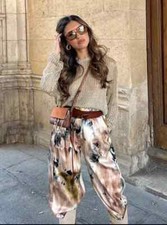 NWT ZARA Tie-Dye Balloon 100 Viscose Pants w/ Front Pleats  Buttoned Straps S