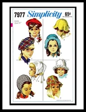 Simplicity 7977 4 Styles Hat Beret Cap Fabric Sewing Pattern Helmet sombrero PIC