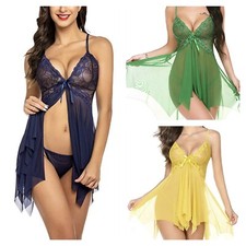 Lingerie Women Mini Dress Underwear Sheer Nightwear Lace Sleepwear UK