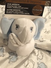 Blankets and Beyond Blue Elephant All Over Print Baby Blanket Lovey White Plush