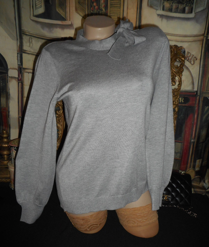 M A. Papell Sweater Grey Self Fabric Bow Tie & Vtg Acetate Satin Scarf Purple - 第 1/8 張圖片