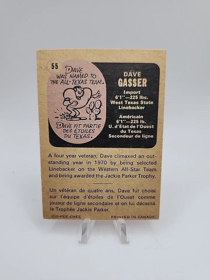 1971 O-Pee-Chee CFL Dave Gasser #55 Canadian Football League Card - Image 2 of 2