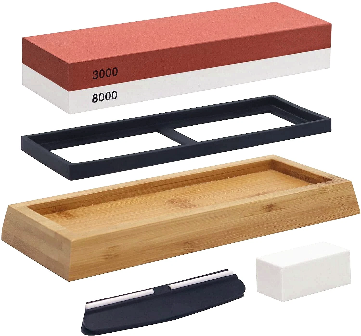 Knife Sharpening Whetstone Set 3000/8000 Grit W/ Flattening Stone, Angle Guide