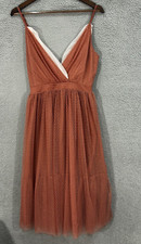Express Dress 4 Fairycore Babydoll Tulle Mesh Rust Polka Dot Romantic Cocktail