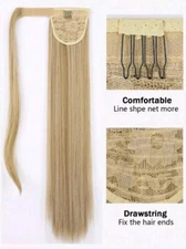 24" Clip-In Ponytail Extension Long Straight Golden Synthetic Hair for Women NEW