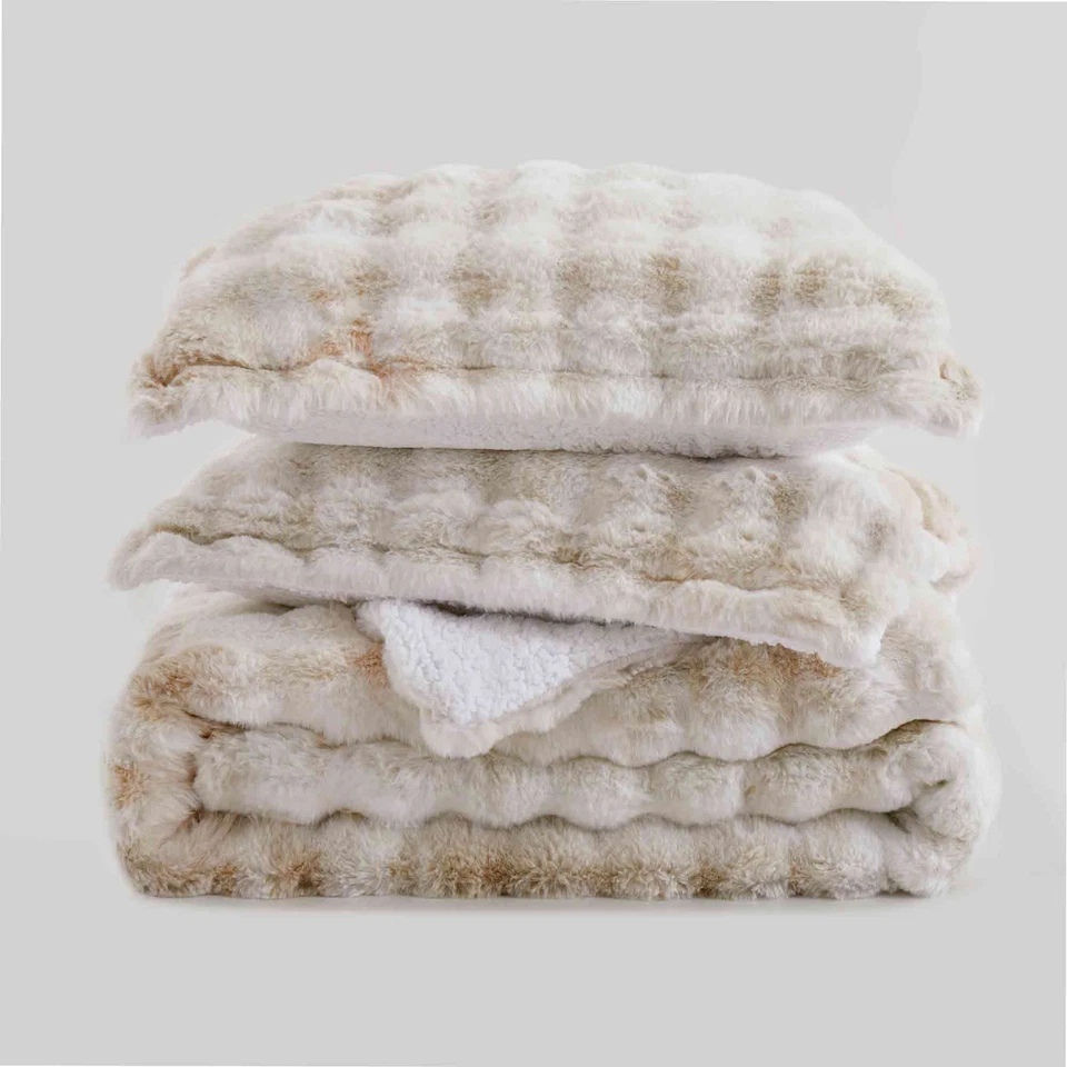Super Warm Soft Faux Fur Plush Sherpa Fleece Comforter Set Blanket Antistatic - Image 3 of 4
