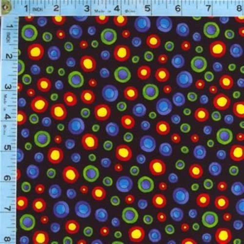 MultiColored Dots Circles on Black Quilting Cotton Fabric Timeless