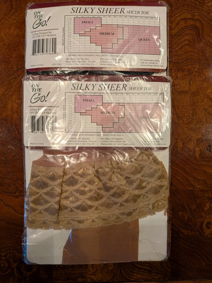 2 pares de medias on the go de encaje de nailon hasta el muslo en negro y nude mediano Foto 4 de 4