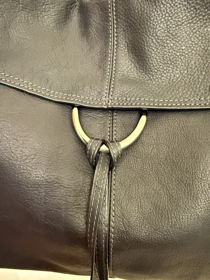 Alfani черный шагреневой кожи наплечная сумка сложить над Hobo кисточки серебряные кольца-B5 - Изображение 2 из 4