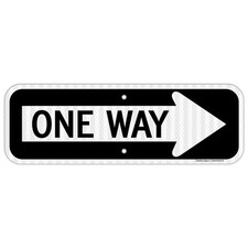 One Way Sign w/ Right Arrow   18"x6" Reflective Rust-Free Aluminum, UV Safe