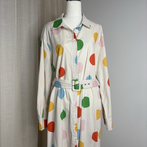Jericho Road 'Spot on' Button Up Shirt Dress Size 16 XL White Polka Dot Fun Midi - Picture 5 of 11