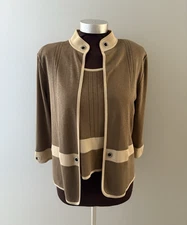 Ming Wang 2 Piece Cardigan & Sleeveless Tank Set Size S Brown Tan Old Money