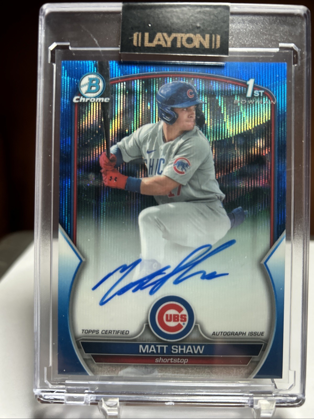 2023 Bowman Draft Matt Shaw 1st Blue Wave Chrome Prospect Refractor Auto /150