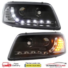 VW Transporter T5 Headlights Black DRL Projector Devil Eye LED Flashers 03-10