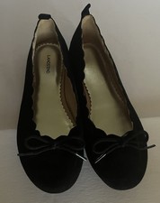 Girls LANDS END Black Suede Dress Shoes Scalloped Size 1 M