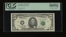 DBR 1995 $5 FRN Atlanta Fr. 1985-F PCGS 58 PPQ Serial F21739528E