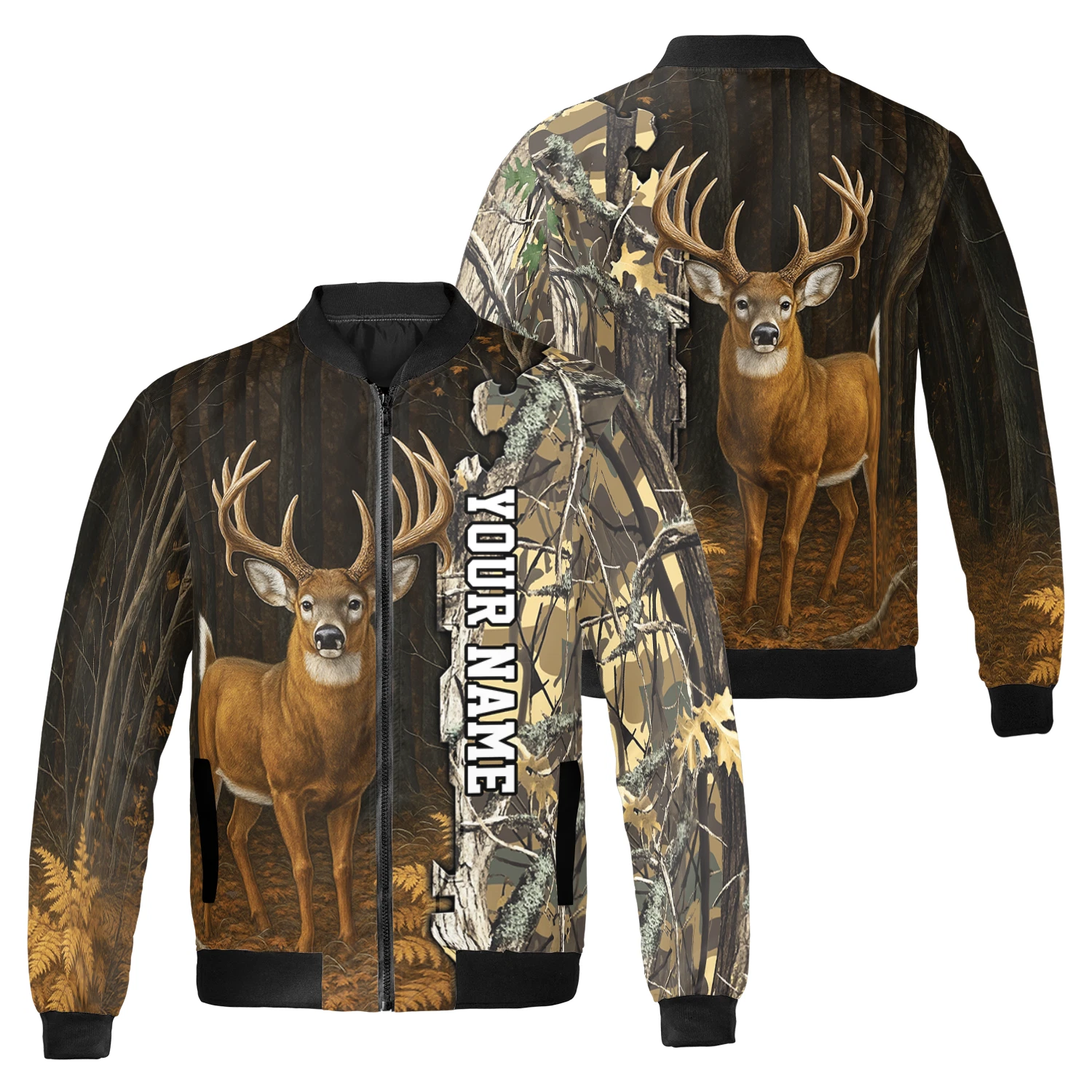 Custom Deer Hunting Camo Hunter Buck Forest Hunting Outdoor Lovers Bomber Jacket