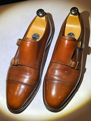 John Lobb Brown Leather Double Monk Strap Cap Toe Dress Shoes 8.5E US 9.5