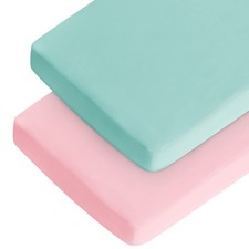 Baby Crib  Toddler Bed Fitted Sheets 2 Pack - Blue/Pink, Soft  Breathable