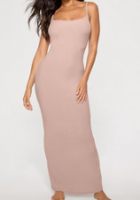 Yitty Women's Long Soft Rib Maxi Dress Mink Me Beige Size XL NWT