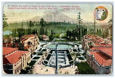 1909 Mt. Rainer And Court Of Honor US Government Buildings Seattle WA Postcard