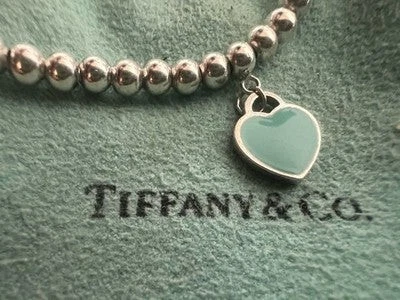 🔴 TIFFANY & CO. bracciale pepite Bead Argento 925 charm cuore smaltato vintage - Immagine 2 di 4