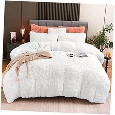 Fluffy Plush Duvet Cover Set Size, Luxury Ultra Soft Velvet Fuzzy Queen White