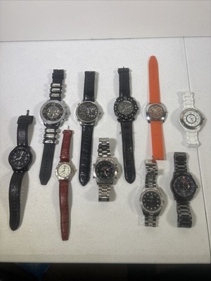 Lot 10 Mens Quartz Watches Stainless Steel Untested for Parts/Repair