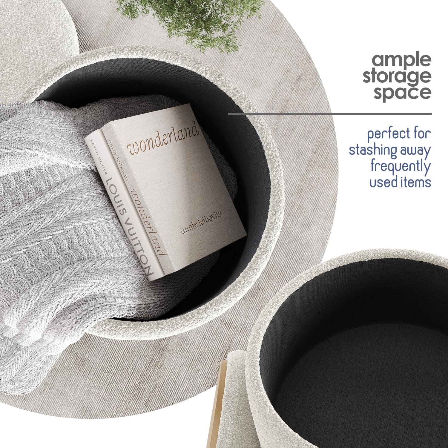 Round Ottoman with Storage, Boucle Storage Ottoman, Foot Stool Ottomans, Make...