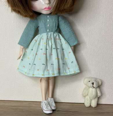 Kleid für Blythe Handgemachtes  Blythe Kleid Leinen Grün 