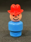 Vintage Original Fisher Price Little People Blue Wooden Base Red Cowboy Hat