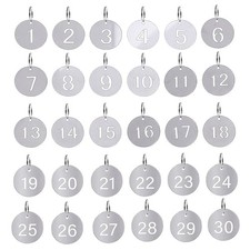1-30 Stainless Steel Numbered Tags Round Numbered ID Key Tags with Key Rings