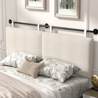 Wall Mounted King Headboard Upholstered Linen Tufted Adjustable Height Bedroom