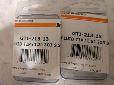 #ad 2 Pcs Devilbiss GTI 213 15 1.5 MM Fluid Tip Air Tip Air Nozzle Sealed Package $100.00