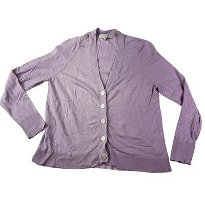 LOFT Cardigan Sweater Womens Large Purple Button Front Long Sleeve Lightweight