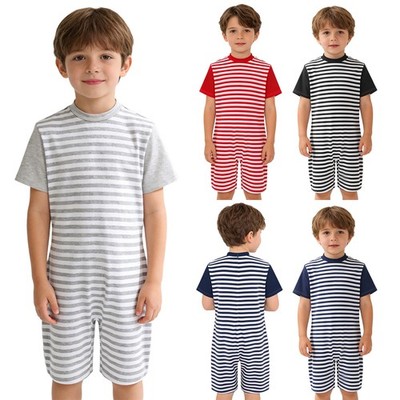 Unisex Kids Bodysuit Solid Color Jumpsuit Anti-Strip Romper Short Sleeve Boys