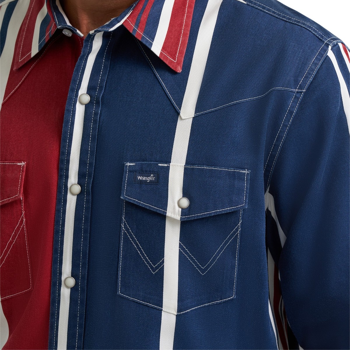 Wrangler Men's Vintage Inspired Blue Multi Stripe Snap Shirt