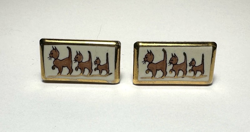 Victoria Flemming Cats Cufflinks; Hand Painted on Porcelain, 1960s
