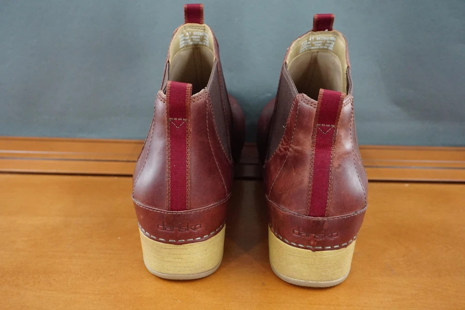 Dansko Becka Botas Mujer 11/41 Cuero Marrón Tobillo Chelsea Zueco Tacón Cómodo Foto 4 de 4