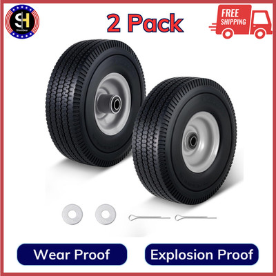 4.10/3.50-4 Flat Free Tires 10 x 3.50-4 Inch For Garden Cart & Hand Truck 2 Pack