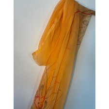 Unbranded Scarf Hand Painted Floral Sheer Chiffon Womens Large Orange Excellent
