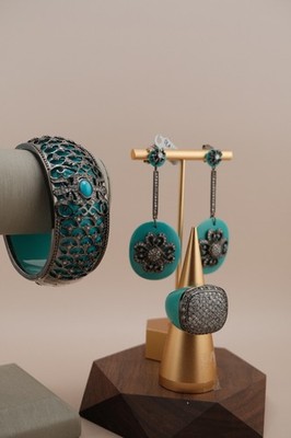 vintage jewelry, Angelique de Paris, turquoise enamel with 925 silver