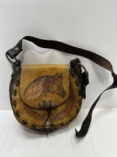 Beautiful Vintage Hand Tooled Leather Purse Horses Broken Strap