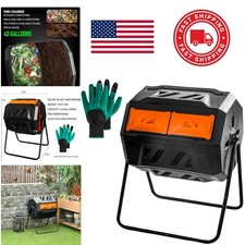 Compost Bin Outdoor 43 Gallon Dual Chamber Tu...