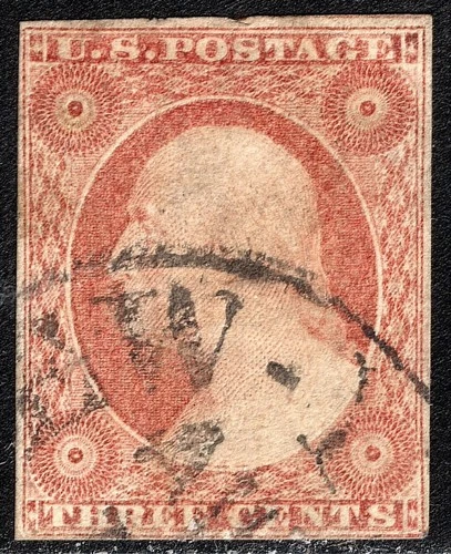 US Stamp Scott #11A, Washington, 1855, Dull Red Imperf, Type II, Used, SCV$15.00