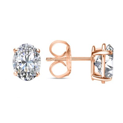 IGI E/VVS 3 Ct Oval Lab Created Grown Diamond Earrings Studs 14K Rose Gold Push
