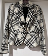WHITE HOUSE BLACK MARKET Black  White Plaid Wool Blend BLAZER SIZE 2