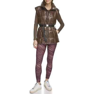 DKNY Sport Women's Chocolate Performance Belted Wet Sire Puffer Vest Size XS