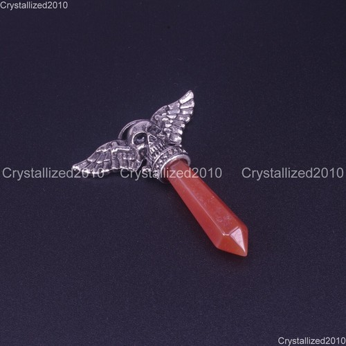 Natural Gemstones Halloween Skull Wing Hexagonal Chakra Pendant Necklaces Beads - Picture 27 of 34