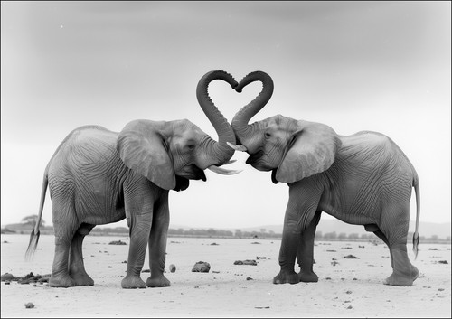 ELEPHANTS MAKING HEART SHAPE WITH TRUNKS 2 -FRAMED WALL ART POSTER PAPER PRINT - Picture 7 of 11